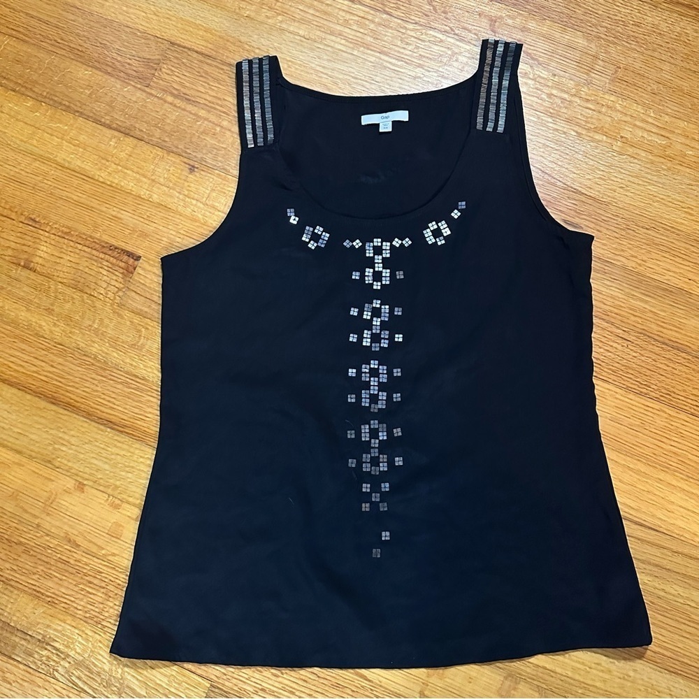 Gap Womens Chiffon Tank Top Blouse Small  Black Embellished Career Layering (b3
